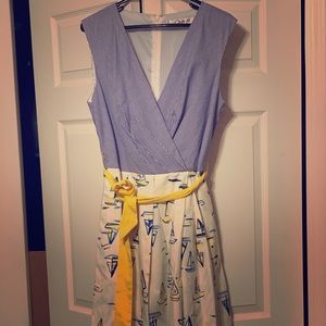 Knee length sundress, boat pattern